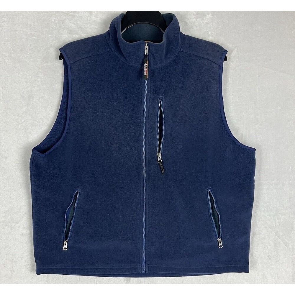 VTG LL BEAN Vest Men Extra Large Blue Fleece Full Zip High Neck Jacket Hiking